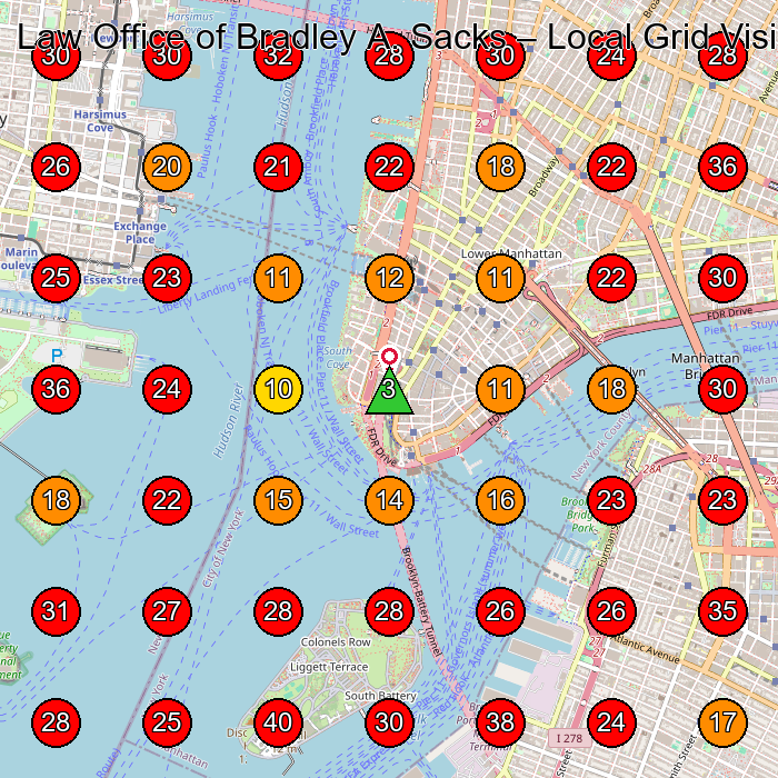 Law Office of Bradley A. Sacks GeoGrid visibility map for Personal Injury Attorney in New York